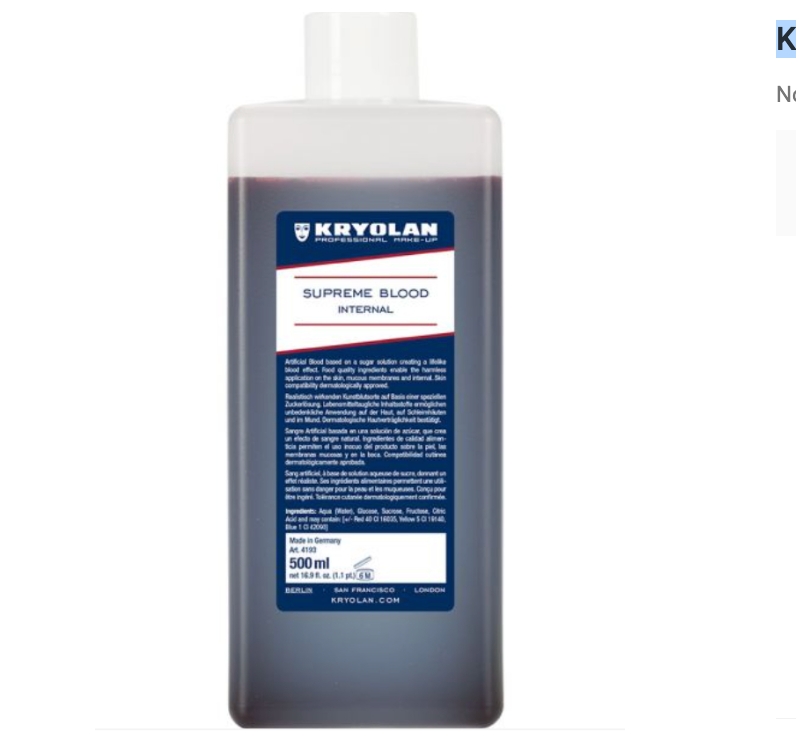 Kryolan 4193 Supreme Blood Internal - LIGHT 500ml