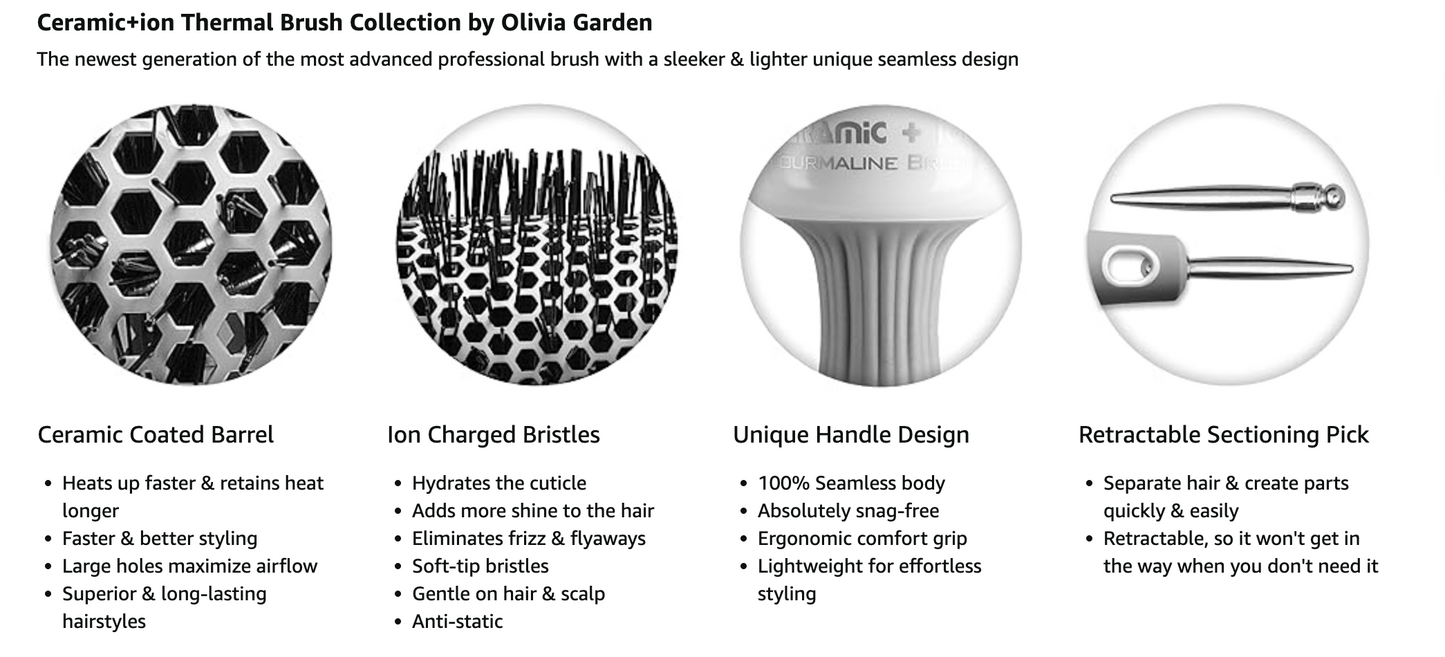 Olivia Garden Ceramic + Ion Round Thermal Hair Brush - 3 1/2" x 2 1/2" - CIOVL - TWINLG