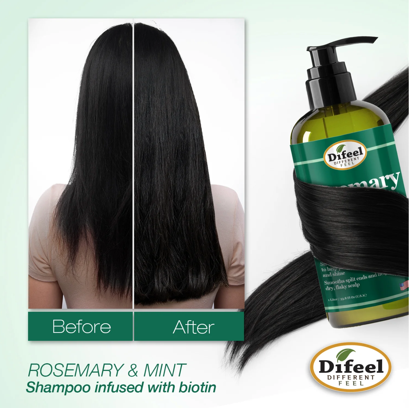 DIFEEL ROSEMARY AND MINT HAIR STRENGTHENING SHAMPOO WITH BIOTIN 33.8 OZ.