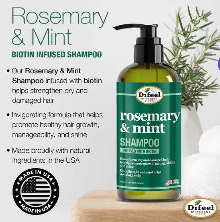 DIFEEL ROSEMARY AND MINT HAIR STRENGTHENING SHAMPOO WITH BIOTIN 33.8 OZ.