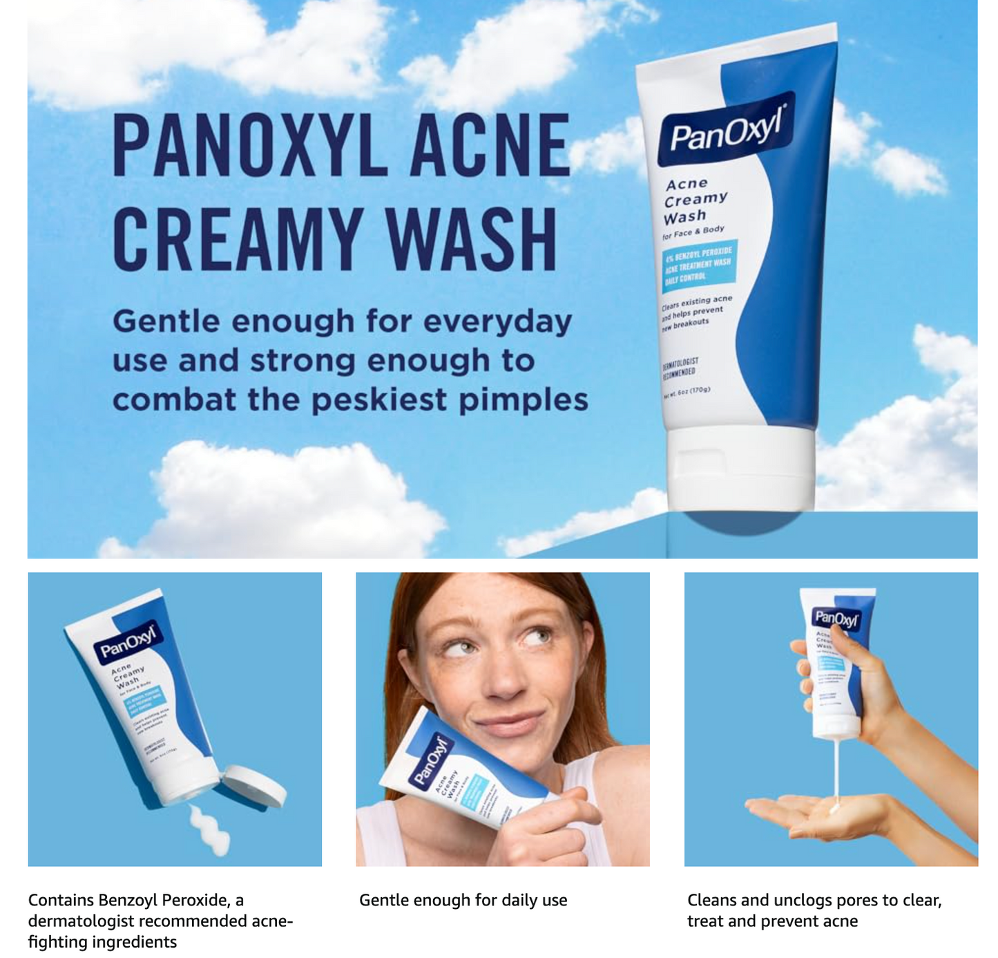 PanOxyl Antimicrobial Hydrating Acne Creamy Wash, 4% Benzoyl Peroxide - 5.5 oz / 156 g